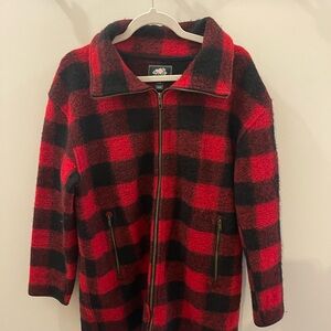 Roots Wool Red and Black Plaid Zip-Up Jacket